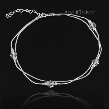 Silver, double foot bracelet with Swarovski Element's