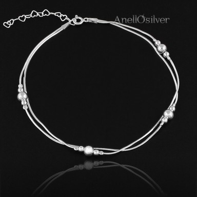 Silver Double Bracelet on Foot with Balls 