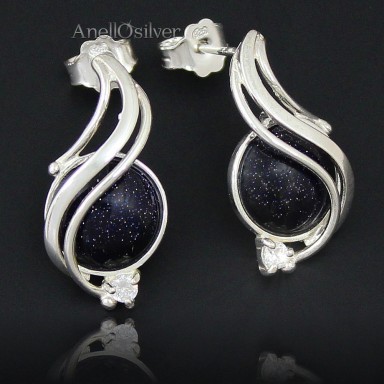 Silver Earrings with Blue Sand and zircon 
