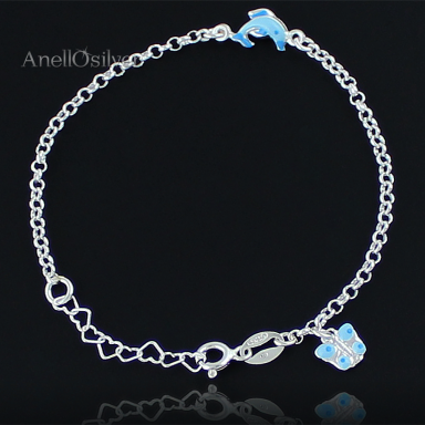Children Silver bracelet with dolphins and butterfly