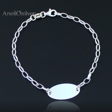 Silver bracelet with oval plaque with Engarved