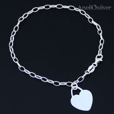 Silver bracelet with heart & Engraved