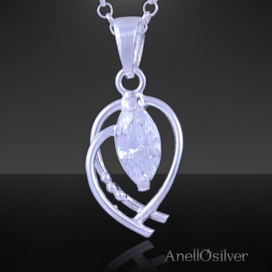 Silver Pendant in shape of Heart with  Zircon.