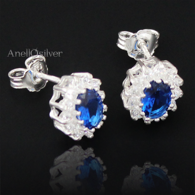 Silver earrings with sapphires and zircons