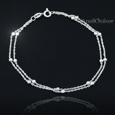 Silver double bracelet with balls