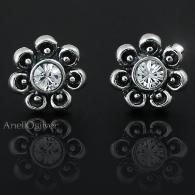 Oxidized silver earrings - flowers, with Swarovski Elements 