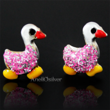 Silver colored earrings for kids, duck