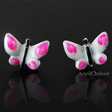 Silberfarbene Ohrringe für Kinder Schmetterlingen. 
