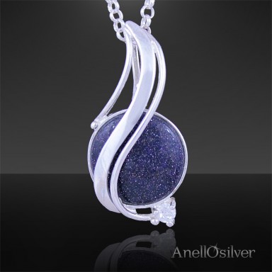 Silver Pendant with Blue Sand and Zircon 