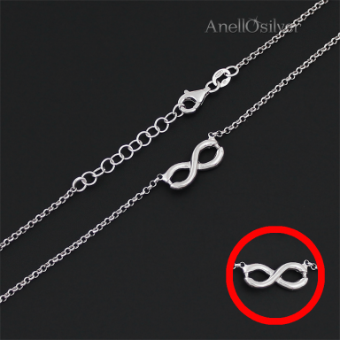 Silver, rhodium necklace with the symbol of Infinity