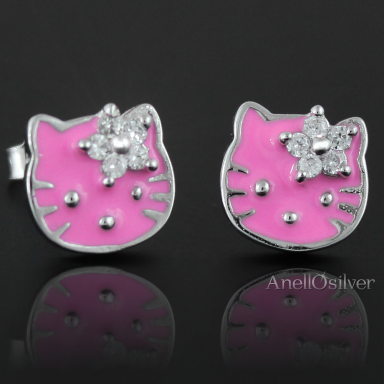 Silver earrings with cubic zirconia Hello Kitty 