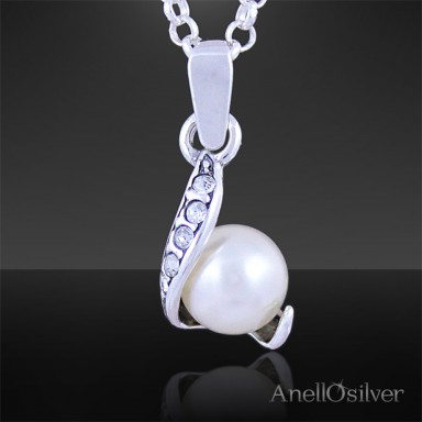 Silver Pendant with Pearl and  with Swarovski Element's