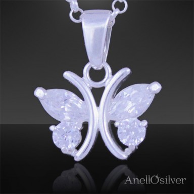 Silver  Pendant Butterfly with Zircons 