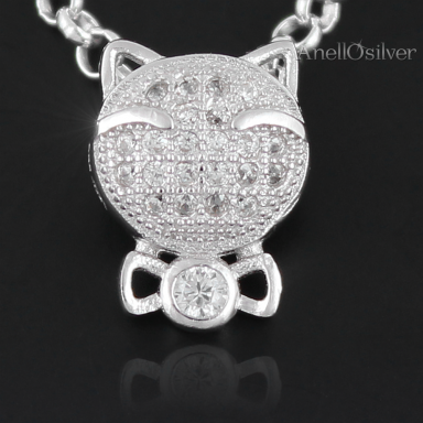 Silver Cat Pendant with White Cubic Zirconia Micro Setting 