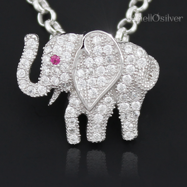 Silver elephant pendant with White Cubic Zirconia Micro Setting