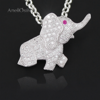 Silver elephant pendant with White Cubic Zirconia Micro Setting 