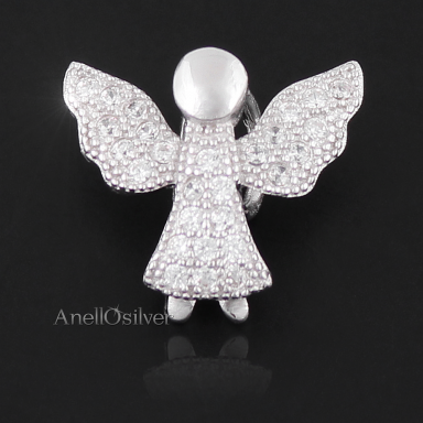 Silver Pendant - Angel - with Zircons 