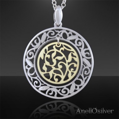 Silver Circle Pendant with gold-plated mobile middle