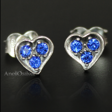 Silver heart earrings with blue stones Swarovski Element's.