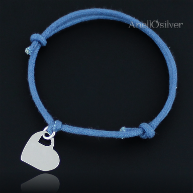 Armband-Charme - Schnur Blue - mit Silber Herz der Gravur