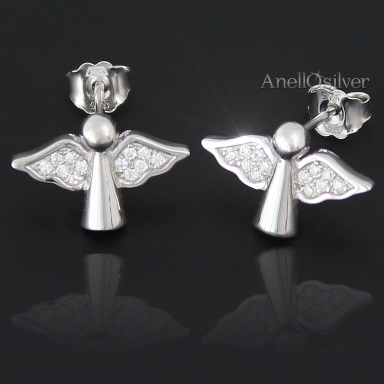 Silver Earrings - Angels - with Zircons