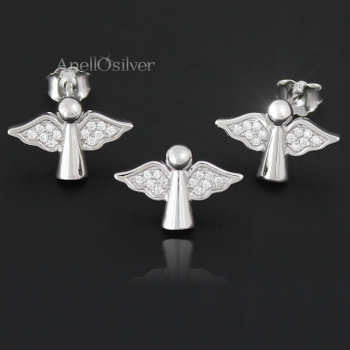 Silver set with cubic zirconia Angels