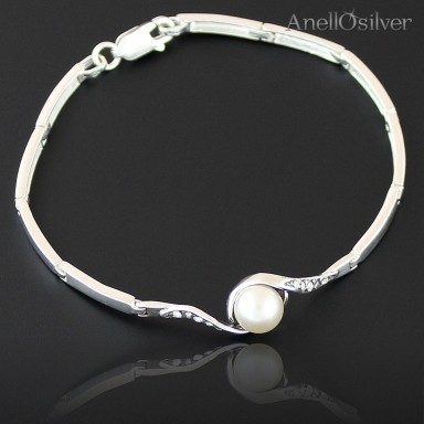 Silver Bracelet with Pearl and Swarovski Element's