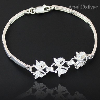 Silver Bracelet with Zircons, Butterflies. 