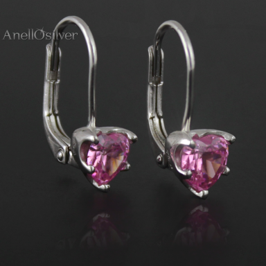 Silver Earrings with Cubic Zirconia Heart Shaped