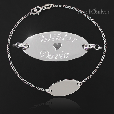 Silver bracelet with oval plaque for engraving.