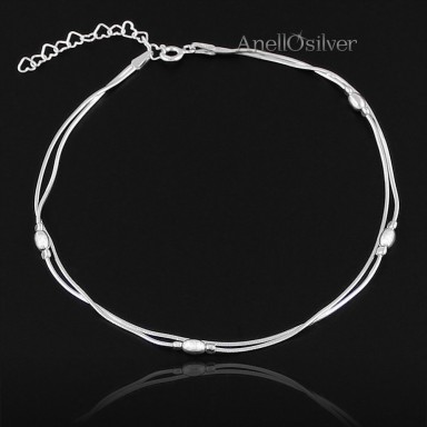 Silver, double foot bracelet  with olives.