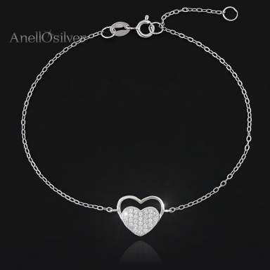 Silver Rhodium bracelet with hearts and zircons